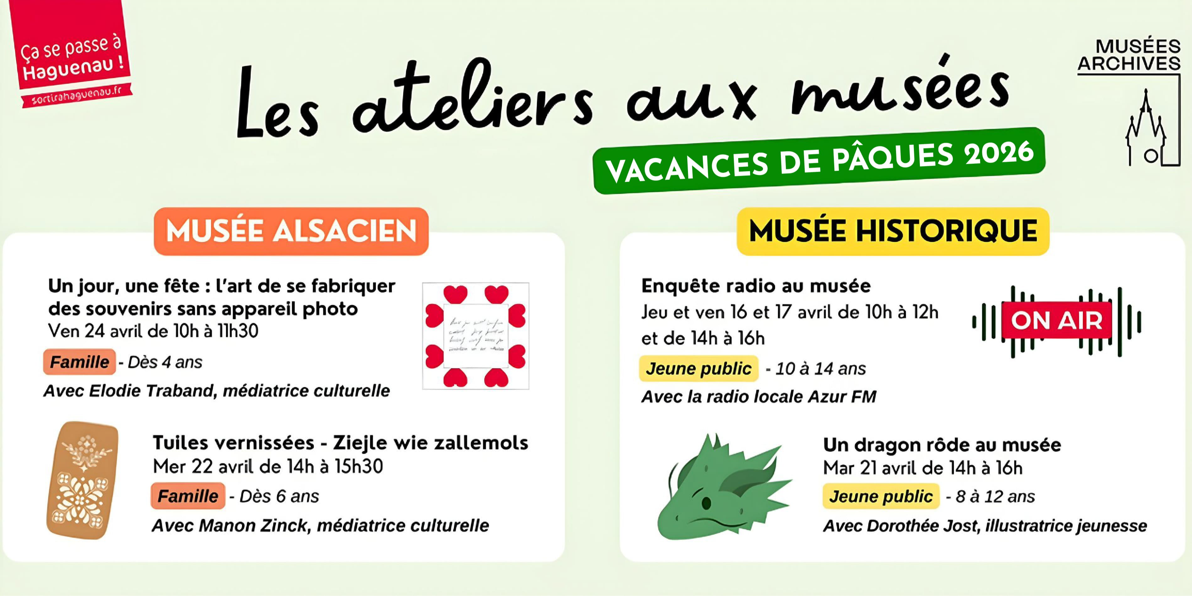 Les ateliers aux musées : vacances de Pâques 